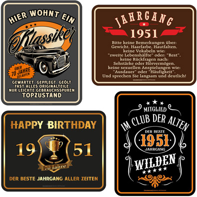 70. Geburtstag Blechschilder lustige Geschenke Idee zum 70 Jahre 1951