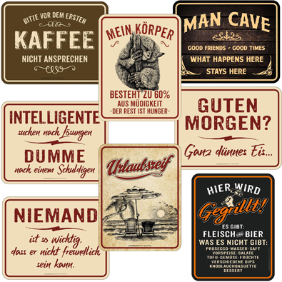 Blechschild Schilder lustige Sprüche Geschenke Urlaub Reise Grillen